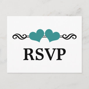 Elegant Hearts RSVP Postcard, Teal Invitation Postcard