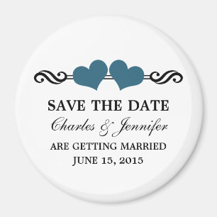 Elegant Hearts Save the Date Magnet, Blue Magnet