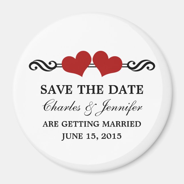 Elegant Hearts Save the Date Magnet, Red Magnet (Front)