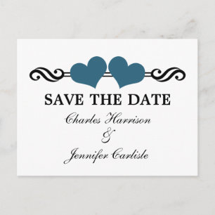 Elegant Hearts Save the Date Postcard, Blue Announcement Postcard