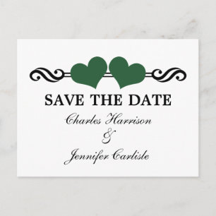 Elegant Hearts Save the Date Postcard, Green Announcement Postcard