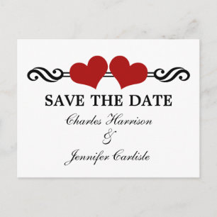 Elegant Hearts Save the Date Postcard, Red Announcement Postcard
