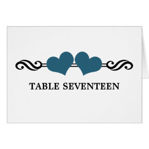 Elegant Hearts Table Number Card, Blue