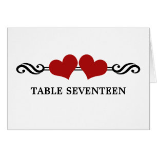 Elegant Hearts Table Number Card, Red