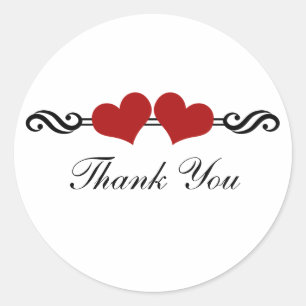 Elegant Hearts Thank You Stickers, Red Classic Round Sticker