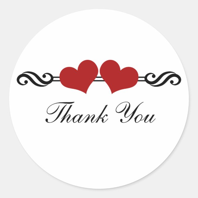 Elegant Hearts Thank You Stickers, Red Classic Round Sticker (Front)