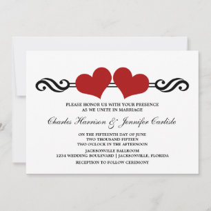 Elegant Hearts Wedding Invitation, Red Invitation