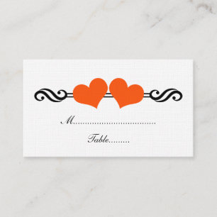 Elegant Hearts Wedding Place Card, Orange Card