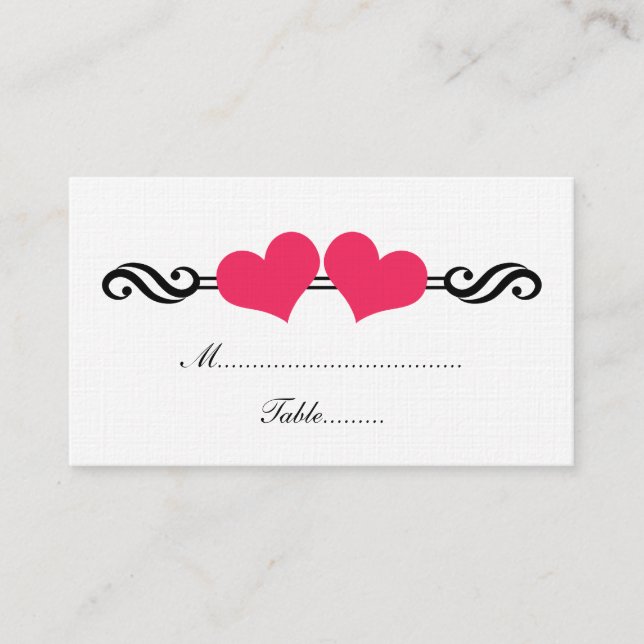 Elegant Hearts Wedding Place Card, Pink Place Card (Front)
