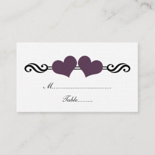 Elegant Hearts Wedding Place Card, Purple Card