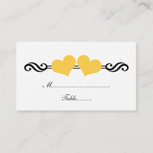Elegant Hearts Wedding Place Card, Yellow Card