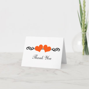 Elegant Hearts Wedding Thank You Card, Orange