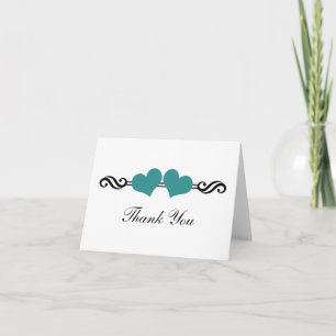 Elegant Hearts Wedding Thank You Card, Teal Card