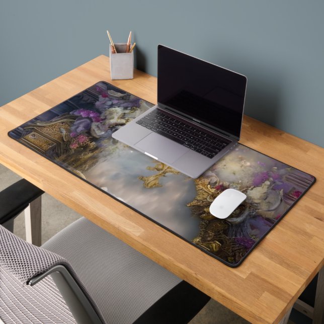 Elegant Heavenly Gold Gate, Gold Text Desk Mat (Office 2)