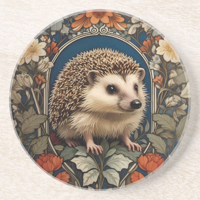 Elegant Hedgehog William Morris Inspired Coaster (Front)