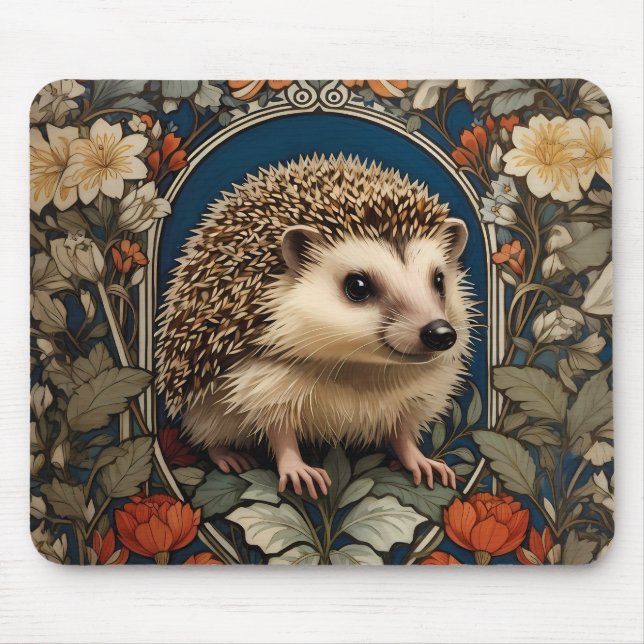 Elegant Hedgehog William Morris Inspired Mouse Mat (Front)