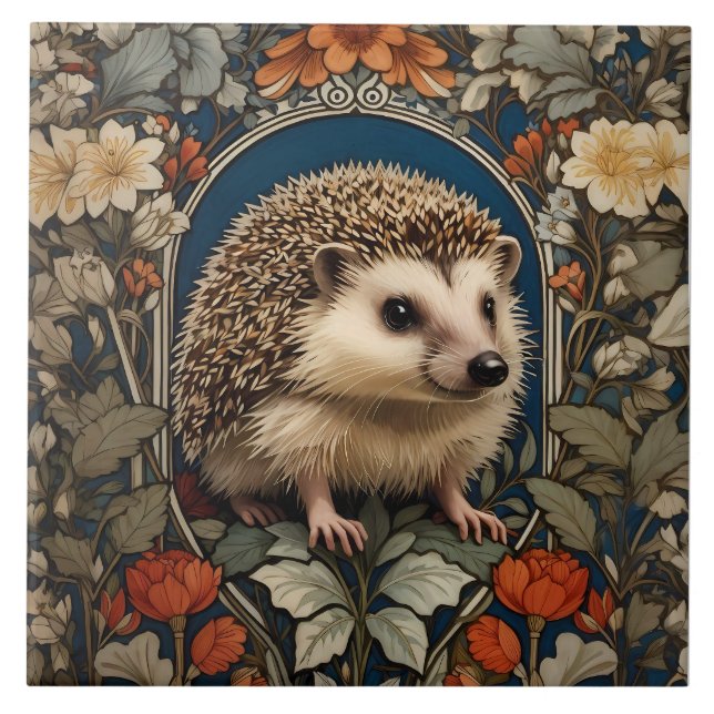 Elegant Hedgehog William Morris Inspired Tile (Front)