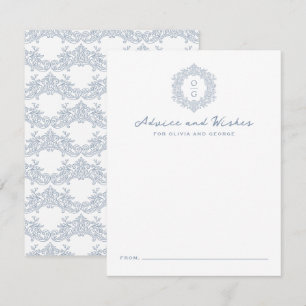Elegant Heirloom Crest Dusty Blue Wedding Monogram Advice Card