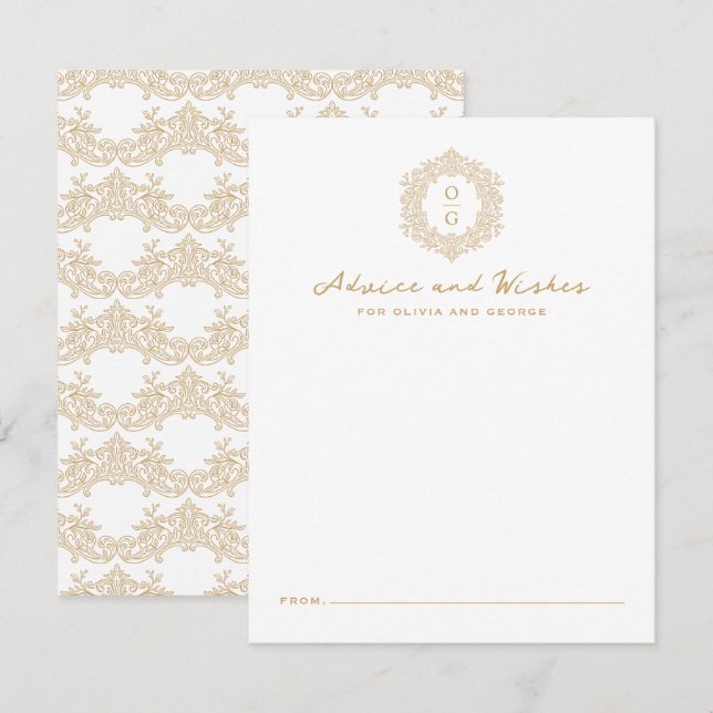 Elegant Heirloom Crest Gold Wedding Monogram Advice Card (Front/Back)