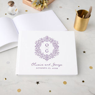 Elegant Heirloom Crest Purple Wedding Guest Book