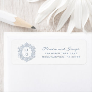 Elegant Heirloom Dusty Blue Wedding Return Address
