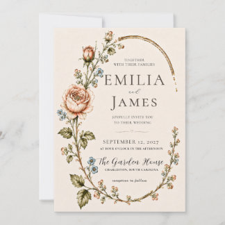 Elegant Heirloom Rose Botanical Garden Wedding Invitation