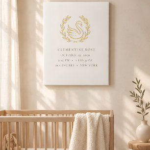Elegant Heirloom Swan Baby Birth Stats Canvas   Pe Print