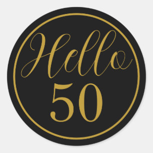 Elegant Hello 50 Birthday Design Classic Round Sticker