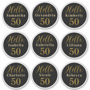 Elegant Hello 50 Black Gold Personalized Names