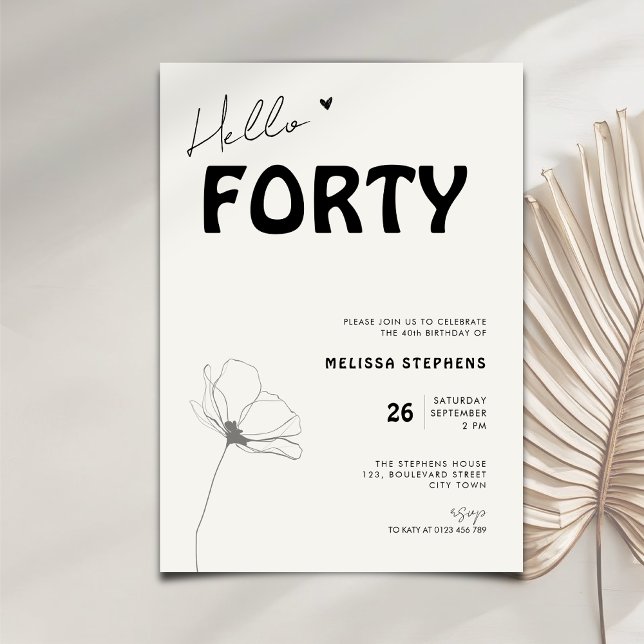 Elegant Hello Forty Bold Typography 40th Birthday Invitation (Creator Uploaded)