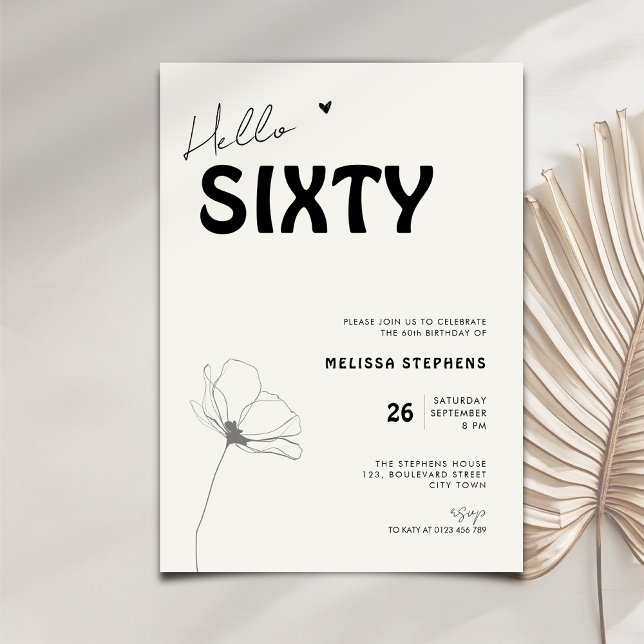 Elegant Hello Sixty Bold Typography 60th Birthday Invitation (Creator Uploaded)
