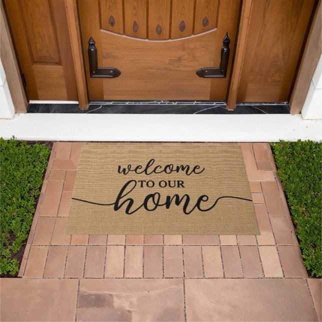 Elegant Hello Welcome Word Art On Faux Burlap Doormat (Outdoor)