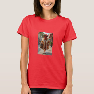 elegant hen dressed up with a coat t-shirt
