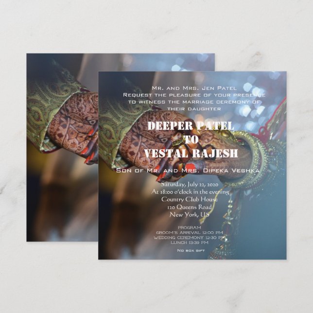 Elegant Henna Indian Wedding Invitation (Front/Back)