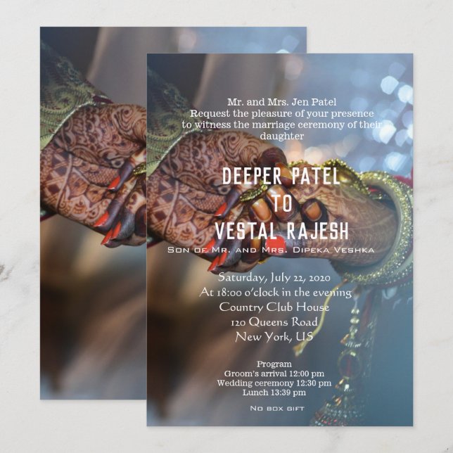 Elegant Henna Indian Wedding Invite (Front/Back)