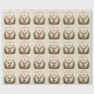 Elegant Heraldic Christmas, Stag Crest and Holly Wrapping Paper