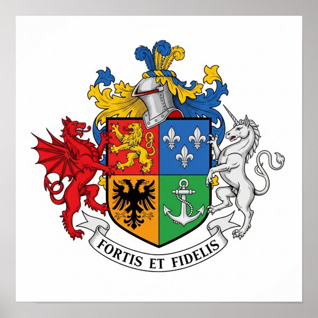 Elegant Heraldic Crest - Fortis et Fidelis Motto Poster (Front)