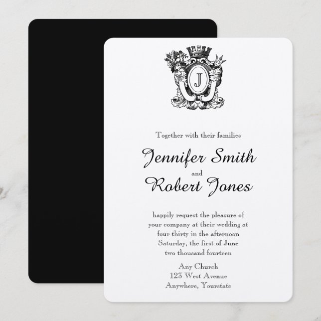 Elegant Heraldry Monogram Wedding Invitation (Front/Back)