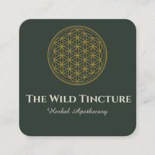 Elegant Herbal Floral of Life Lineart Dark Green  Square Business Card