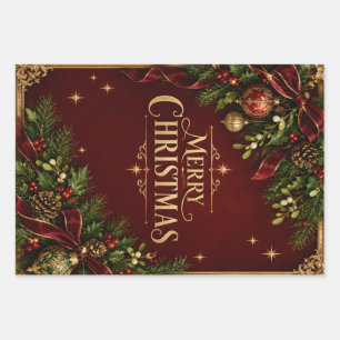 Elegant Heritage Christmas, Vintage Botanical new Wrapping Paper Sheet