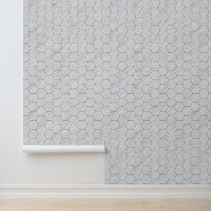 Elegant Hexagonal Grey Marble Geometric Pattern Wallpaper