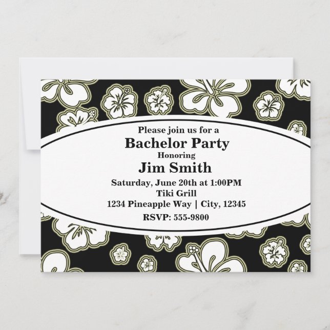 Elegant Hibiscus Floral Black & Tan Invitation (Front)
