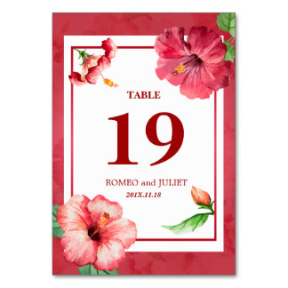 Elegant Hibiscus Floral Wedding Table Number Card