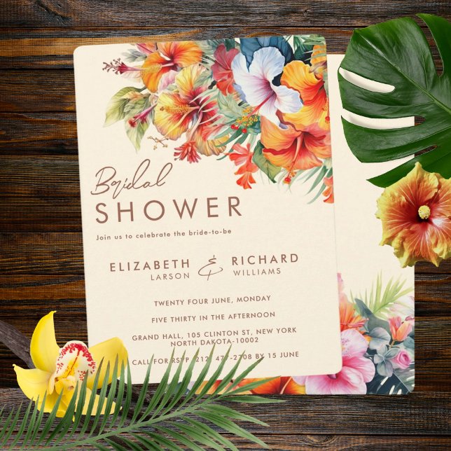 Elegant Hibiscus Flower Tropical Floral Wedding Invitation (Creator Uploaded)