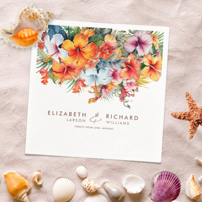 Elegant Hibiscus Flower Tropical Floral Wedding Napkin (Creator Uploaded)