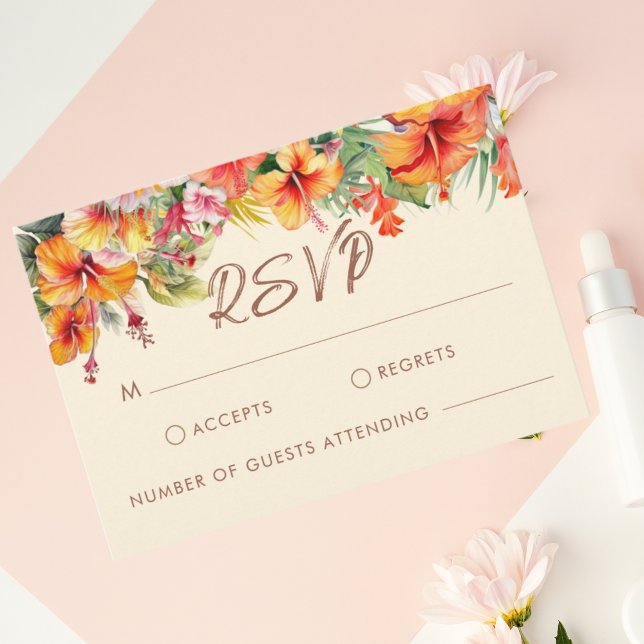 Elegant Hibiscus Flower Tropical Floral Wedding RSVP Card (Creator Uploaded)