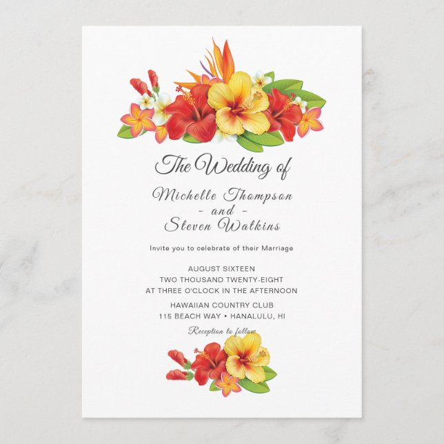Elegant Hibiscus Tropical Floral Wedding Invitation (Front)