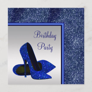 Elegant High Heel Royal Blue Silver Birthday Party Invitation
