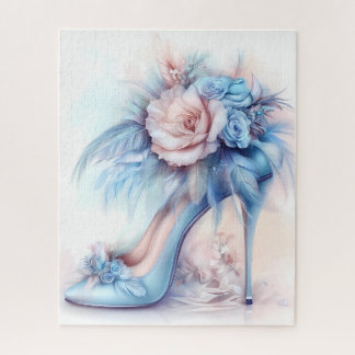 Elegant High Heel Soft Blue Floral Stiletto  Jigsaw Puzzle