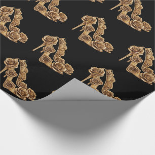 Elegant High Heels with Golden Roses Black Gold Wrapping Paper
